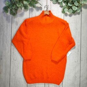 Moda International Orange Silk Slub Knit Mock Turtleneck Oversized Sweater NWT